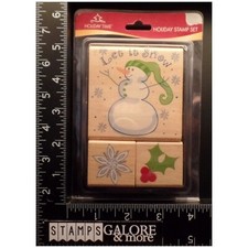 HOLIDAY TIME Rubber Stamps CHRISTMAS LET IT SNOW SNOWMAN SNOWFLAKE HOLLY 849