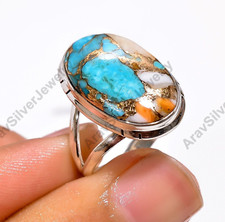 Oyster Turquoise Ring 925 Sterling Silver Statement Boho Rings Jewelry for Women