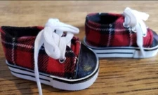 Footwear, Sassy & Trendy, Red & Black Plaid Sneakers~❤️, Designed for 18" Dolls