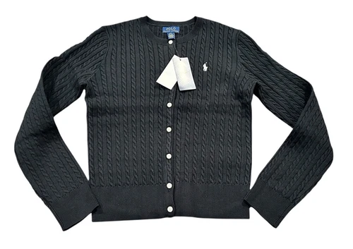 NEW Polo Ralph Lauren Girls Mini Cable Knit Cardigan Black Size X-Large XL (16)