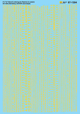 Microscale HO Scale Decal #87-1304: Alphabet & Numbers 4,7,8 Stencil Lettering