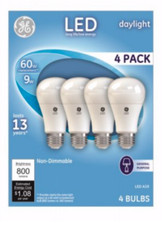 4 Pack GE LED Daylight A19 Bulbs 9 Watt 60 Watt Replacement Non Dimmable