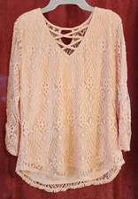 NWT  NO BOUNDARIES Pink Quartz Lace Double Layer Blouse Top XXXL/3XG (21)