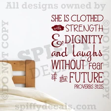 PROVERBS 31:25 Strength Dignity Laughs Quote Vinyl Wall Decal Decor Sticker