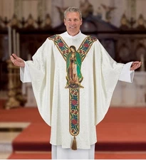 Rosa Collection Chasuble and Stole, Our Lady of Guadalupe Roses Embroidered NWT