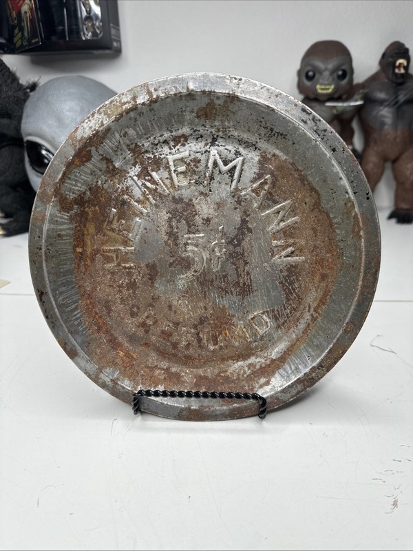 Vintage Embossed Heinemann 5 Cents Aluminum Pie Tin 9” Diameter Old Americana