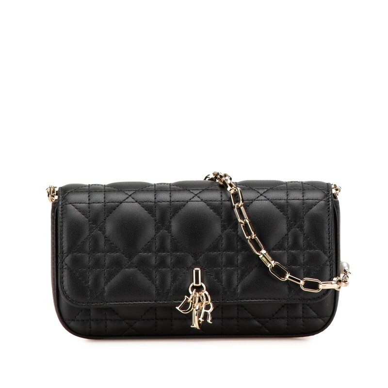 Dior Canage crossbody phone bag in black lambskin with chain strap