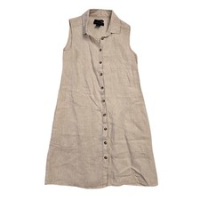 Tahari 100% Linen Sleeveless Button Down Shirt Dress Beige size small minimalist