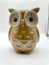 Ceramic Owl 9.5  Tall X 8.5  Wide Gold Iridescent Decor Hand Painted Glazed VTG