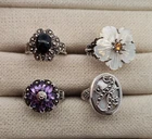 Lot of 4 Vintage Sterling Silver Rings Bands w/ Gems Marcasites