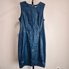 Calvin Klein Teal Blue Faux Leather Sleeveless Sheath Dress 8 Corporate Siren