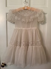 Vtg 60s Girl s Sheer White Frilly Special Occasion Party Cupcake Dress 6 7 8 10