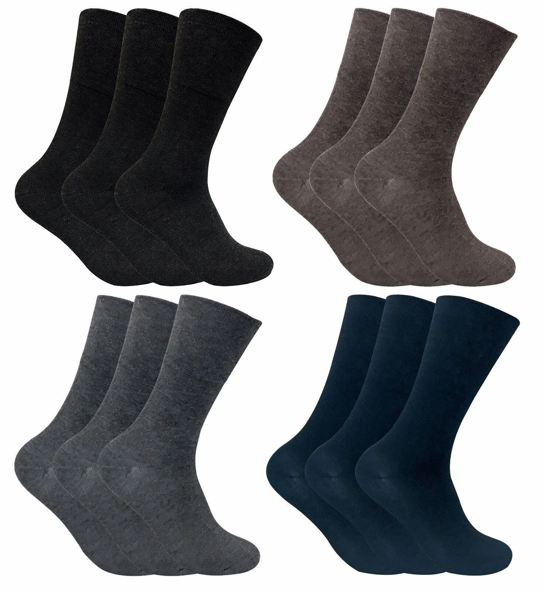 6 Paia Calzini Uomo Diabetici In Cotone - Non Elastici Per Piedi Gonfi, Punta Liscia, Traspiranti, Colore Nero (Taglia Unica 6-11 UK)