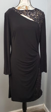 Lauren Ralph Lauren Asymmetrical Cocktail Dress Womens 14 Black Sequin Ruched