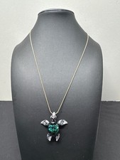 Handcrafted Glass Blue Green Sea Turtle Pendant Necklace 18KGP Chain Oceanic Des