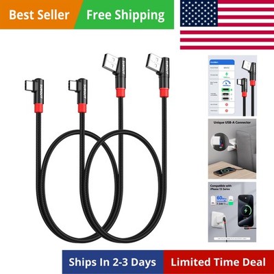 SUNGUY Right Angle USB C to a Cable 2Pack [1.5Ft/0.5M] 3A Short 90 Degree USB 2.