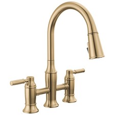 Delta Renaldi Brushed Gold Kitchen Faucet with Pull Down Sprayer Bridge 3 Hole