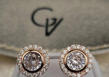CZ Stud Earrings Gold Tone Halo Round Clear Cubic Zirconia New