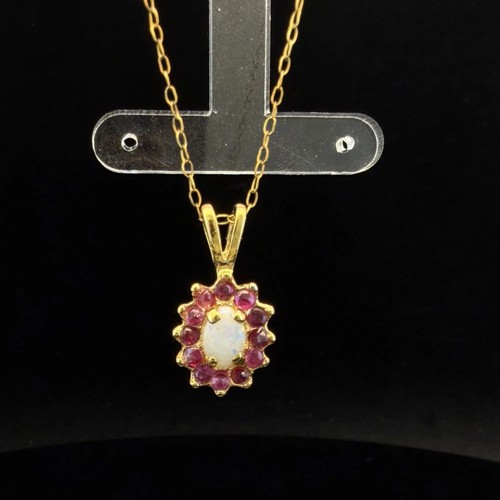 Ruby Halo Opal Pendant Necklace