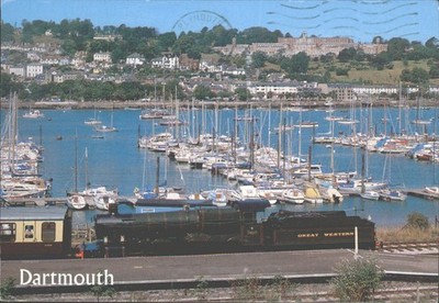 Dartmouth Harbor Great Western Steam Train 7827 Salmon Postkarte 1994 UK