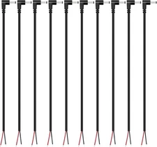 DC Power Pigtail Cable, 10-Pack 3.5mm x 1.35mm 90 Degree Right Angle DC Barre...