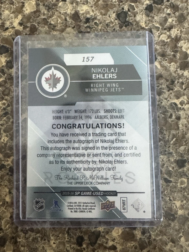 2015-16 SP Game-Used - Authentic Rookies Nikolaj Ehlers #157 Blue Autographs RC - Image 2 of 2