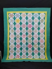 vintage gorgeous hand Quilting patchwork floral Quilt needlework Stitched A79