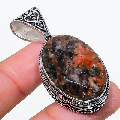 Natural Mahogany Obsidian Gemstone 925 Sterling Silver Jewelry Pendant Size 2.1''