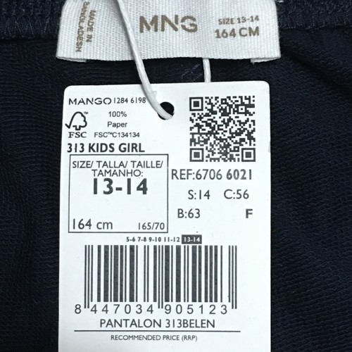 MNG Mango Kids Embroidered Pants Girls 13-14 Dark Navy Blue Elastic Waist NEW - Picture 2 of 13