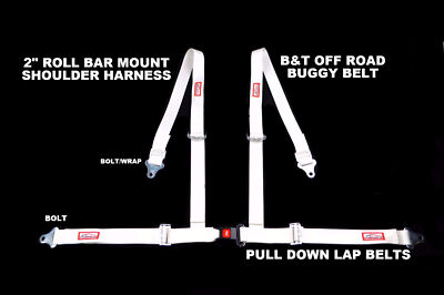 OFF ROAD 2'' SEAT BELT 4 PT B&T ROLL BAR MOUNT HARNESS BUGGY BELT WHITE