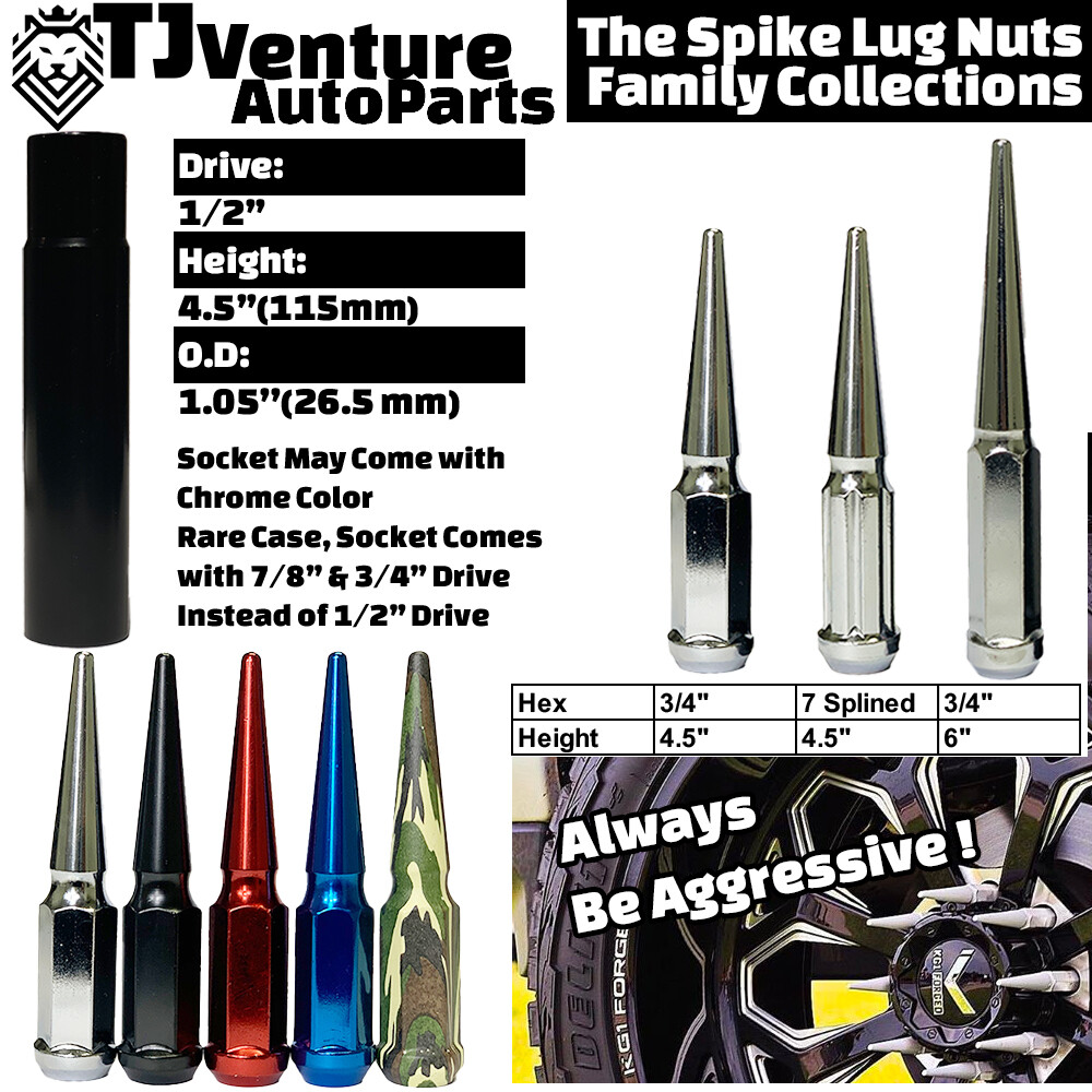 32Pc Chrome 4.5 Tall M14x1.5 Spike Lug Nut+Key Fit Suburban