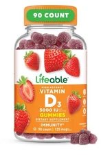 Lifeable Vitamin D - Great Tasting Strawberry Flavor Gummy - 90 Count