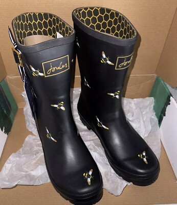 Joules Ladies Black Wellies Size Wistow Black Adjustable Mid Calf