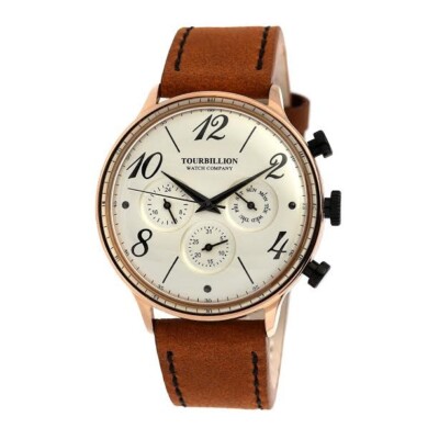 TOURBILLION WATCH COMPANY  All Stainless Steel Genuine Leather Strap Watch 1452D