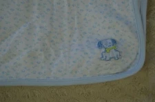 RN 88317 Puppy Dog Baby Lovey Blanket Blue White Bones Paw Prints Thin Cotton