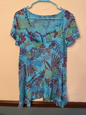 Fresh Produce Womens M Floral Tunic Top Scoop Neck Asymmetrical Hem USA Made