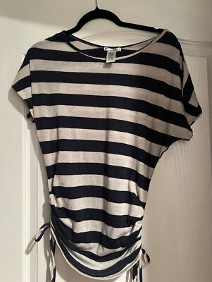 Timing Juniors Small Stripped Short Sleeve Blouse Dl Blue & Cream