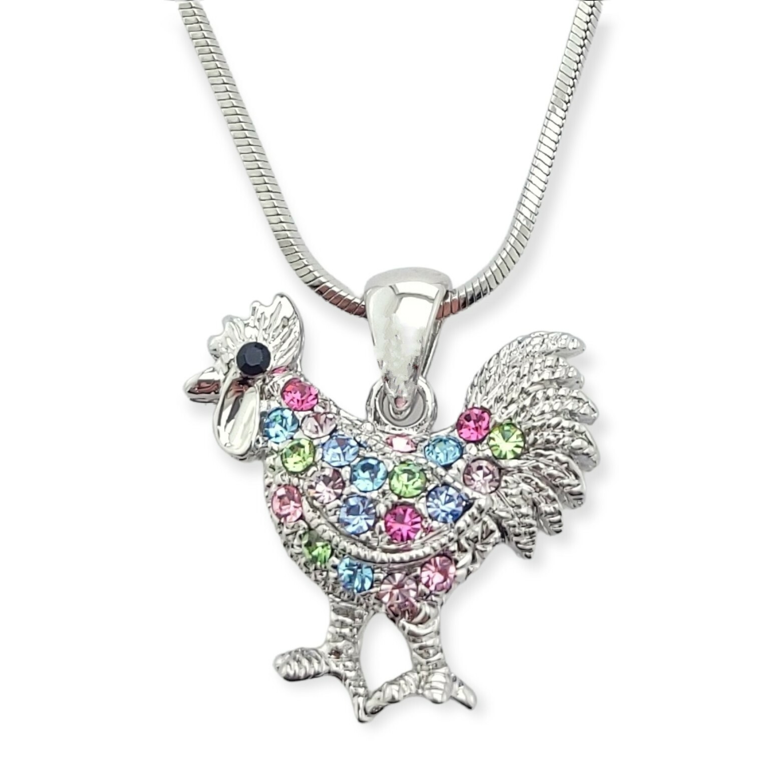 Swarovski Crystal Rooster Pendant Necklace by Chicken Multi Co