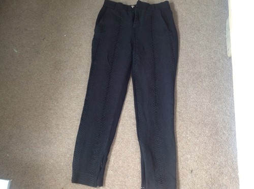 zara female black smart trousers snake skin pattern, size m
