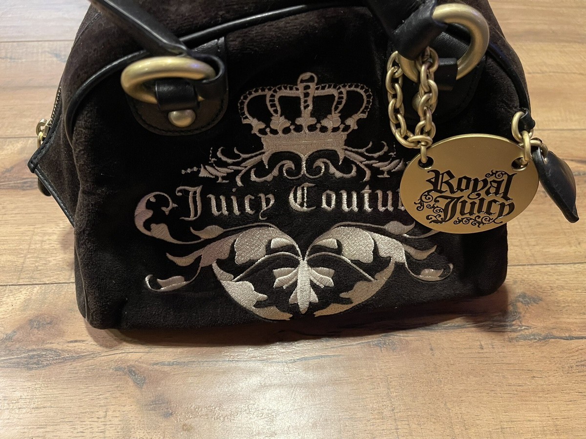Juicy Couture (Royal Juicy) Brown Velour Handbag with Embroidered