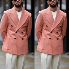 Check Men's Suits Double Breasted Peak Lapel Formal Business Tuxedos Blazers