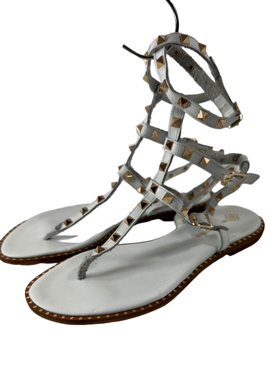 Genuine MAKIS KOTRIS handmade gladiator sandals 39 white gold studs
