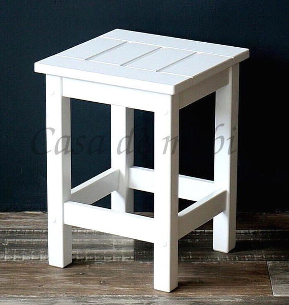 Holzhocker Buche Massiv Weiß Sitz-Hocker Blumentisch Beistelltisch-image