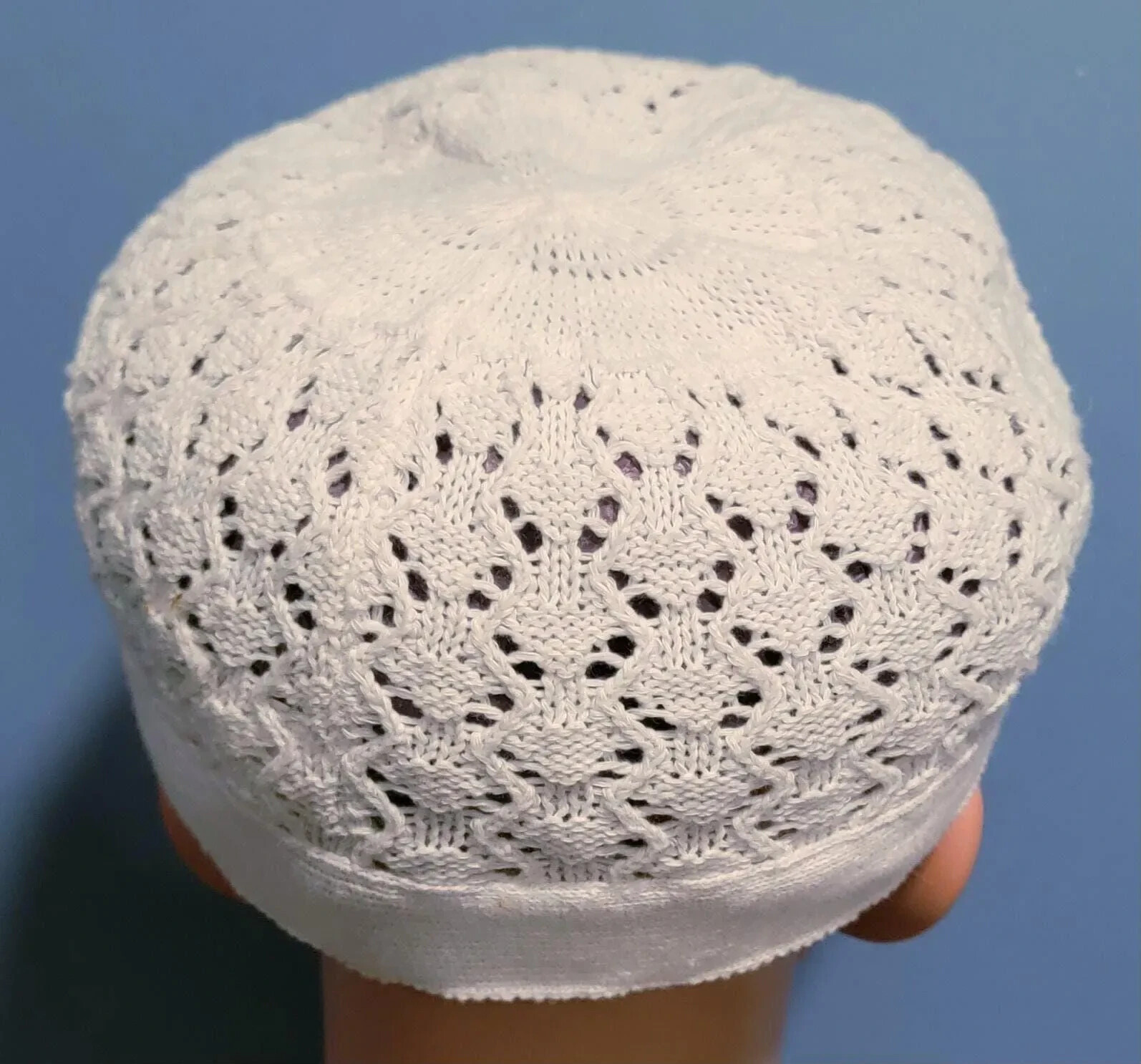 Rare White Crochet Knit Hat - Cabbie, Newsboy, Baker Style Ladies Airy Visor Cap image 4