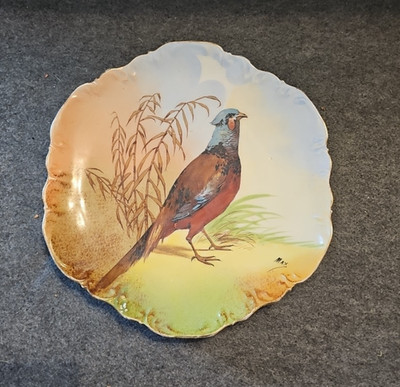 10'' Antique Limoges Pheasant Plate Artist Signed w/Back Stamp #805, France