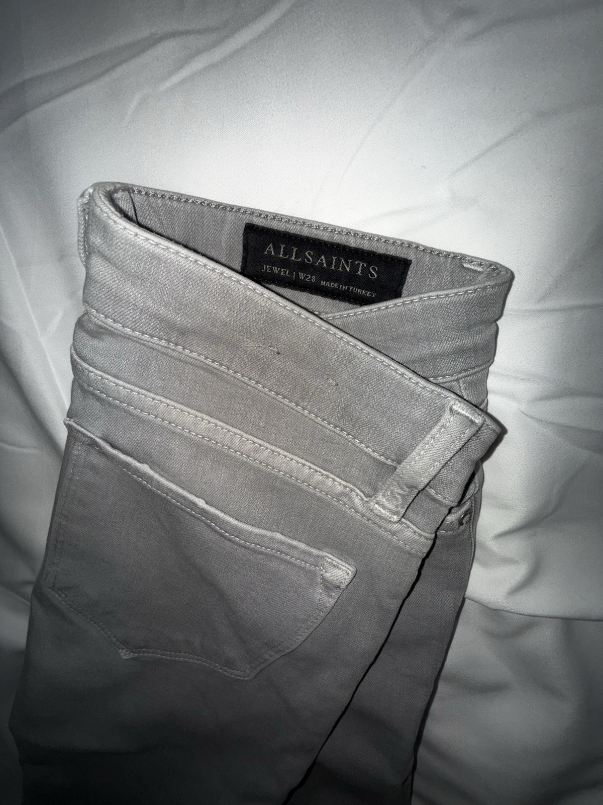 AllSaints Women's Jewel Grey Skinny Jeans With Fringe Bottoms Size W28 image 8