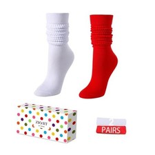 Scrunch Socks for Women - Slouch 80s 90s 2 Pair Socks Neon White Red 2 Pairs