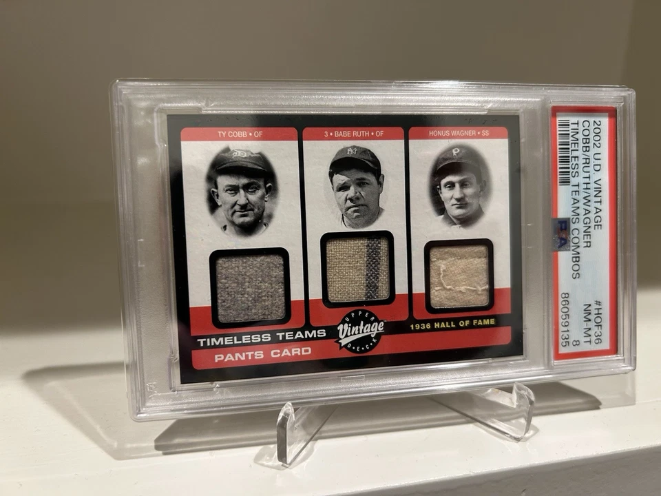 BABE RUTH TY COBB JUEGO USADO CAMISETA MATERIAL RELIQUIA MUESTRA RECUERDOS PSA 8 Foto 2 de 4