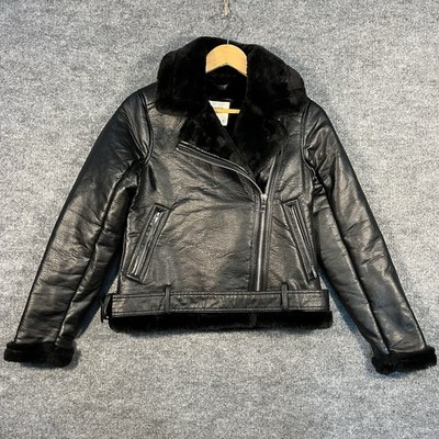 Abercrombie & Fitch Biker Jacker Faux Fur Moto Black Faux Leather XS Coat Bomber