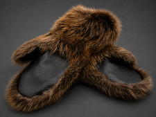 Long Insulated Beaver Fur Mittens with Standard Leather Palms